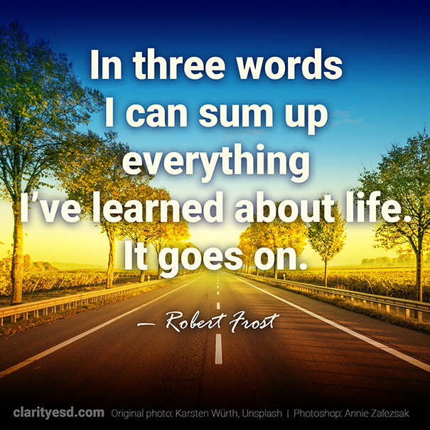 In three words I can sum up everything I’ve learned about life. It goes on.