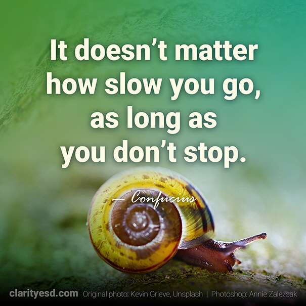 It doesn’t matter how slow you go, as long as you don’t stop.