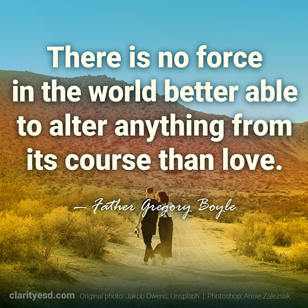 There is no force in the world better able to alter anything from its course than love.