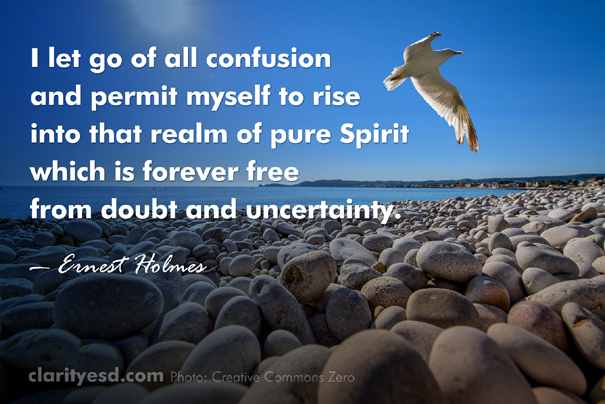 I let go of all confusion and permit myself to rise into that realm of pure Spirit which is forever free from doubt and uncertainty.
