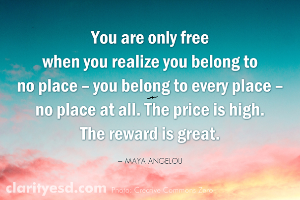 You are only free when you realize you belong to no place - you belong to every place - no place at all. The price is high. The reward is great.