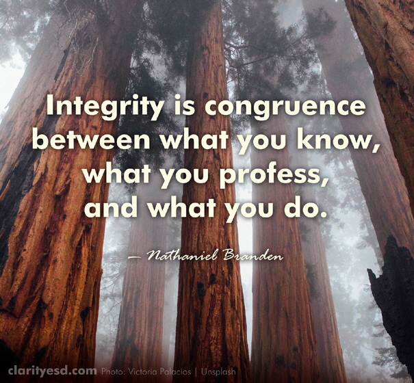 Integrity is congruence between what you know, what you profess, and what you do.