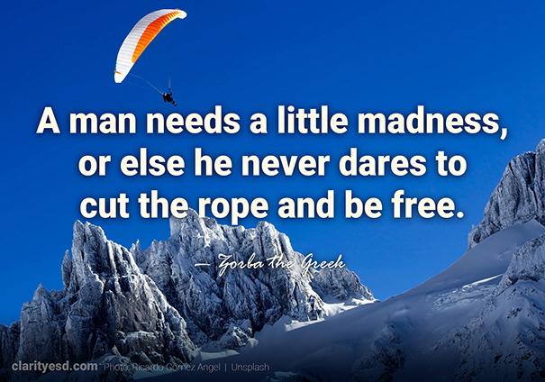 A man needs a little madness, or else he never dares to cut the rope and be free.